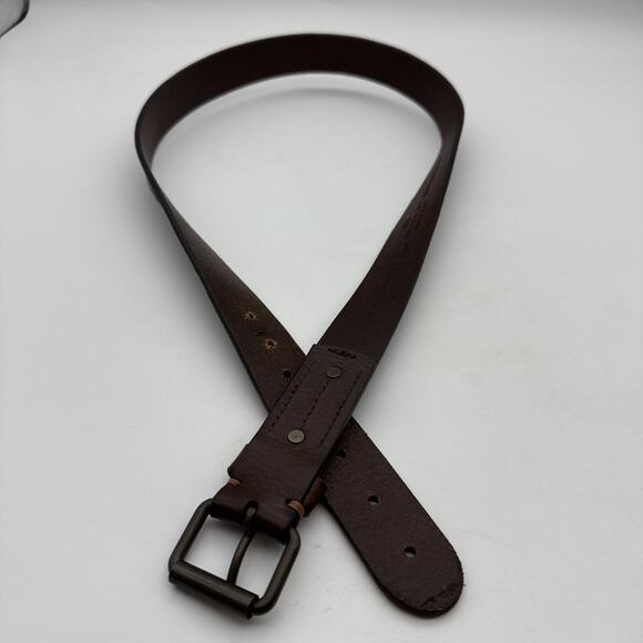 Lands’ End Mens Brown Leather 1.3/8” Wide Belt Size 36 Brass Tone Buckle - Picture 13 of 14